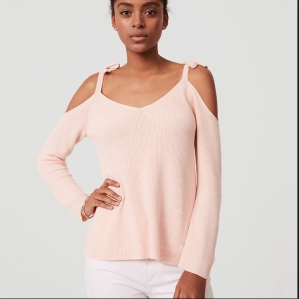 NEW! Loft Pink Tie Cold Shoulder Sweater